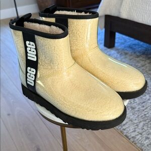 UGG Cream Shearling Rain Boots with Black Trim